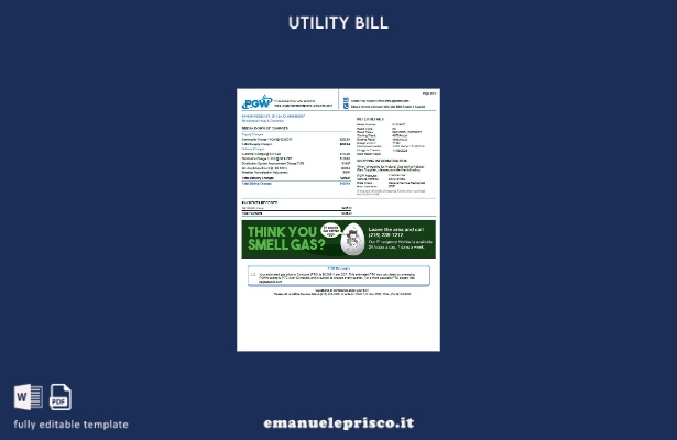 Pagine delle bollette delle utenze USA Philadelphia Gas Works in stile verific 1